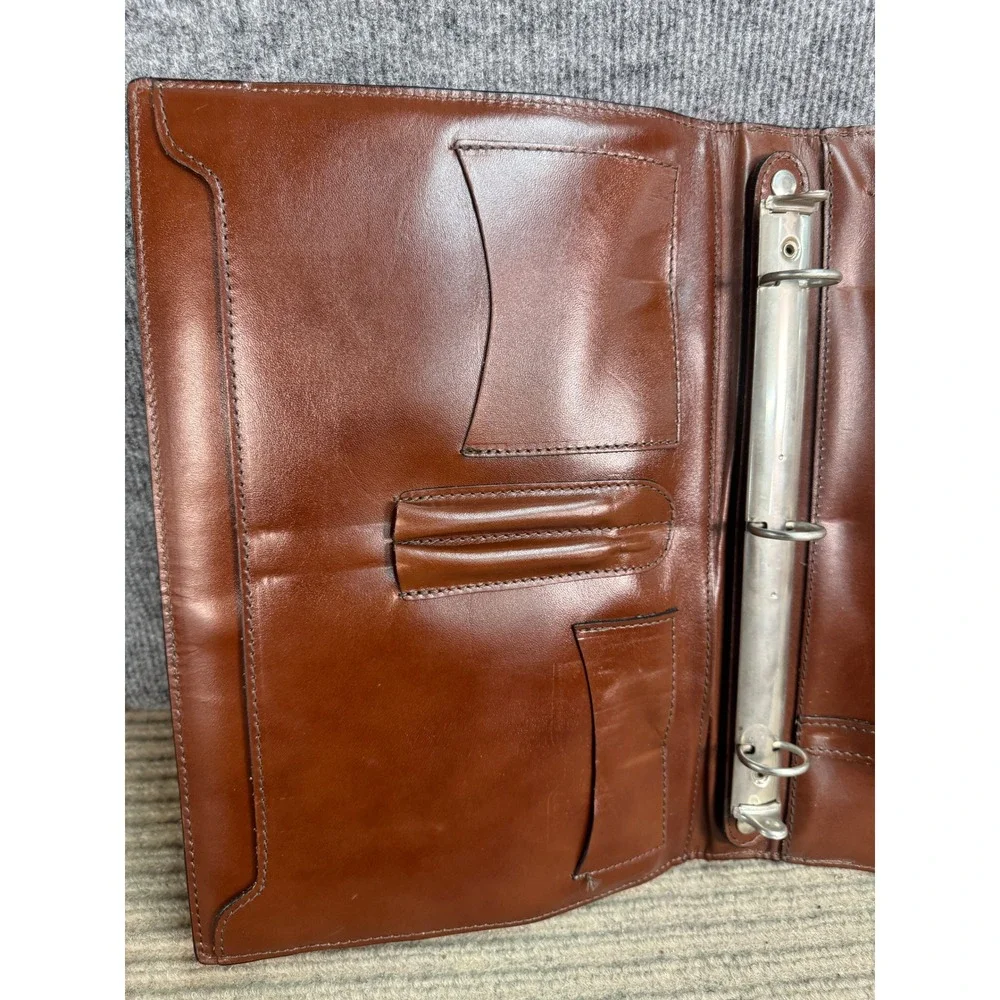 Vintage Brown Leather 3 Ring Binder Portfolio Organizer Zippered Document Case